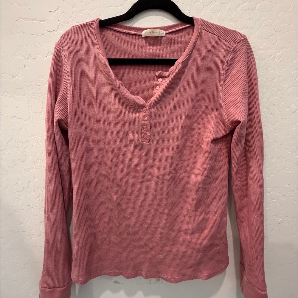 Active Basic Dusty Rose Long Sleeve Henley Top
